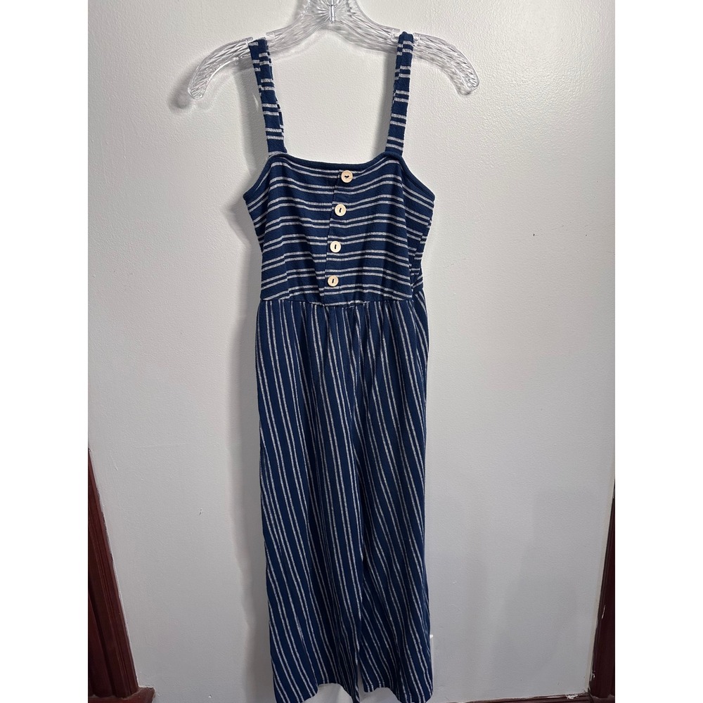Caution to the Wind Navy Blue White Striped Wide Leg Jumpsuit Sleeveless Small